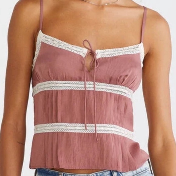 Aeropostale Tops - Aeropostale Satin Lace Trim Cami Mauve Size M Lace Cami Going Out Top Coquette